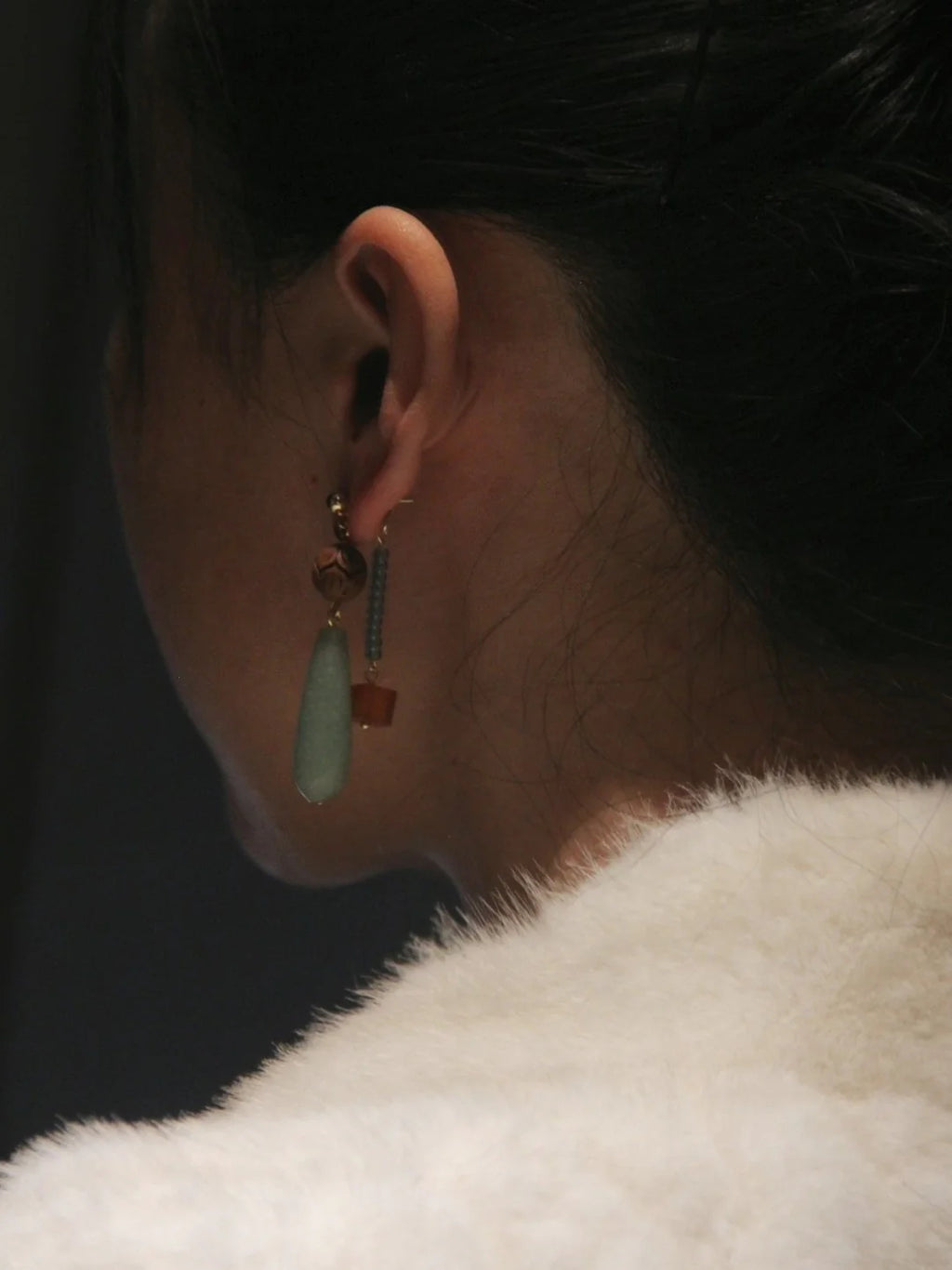 Chinoiserie Natural Jade Beaded Drop Earrings,Lumivault.