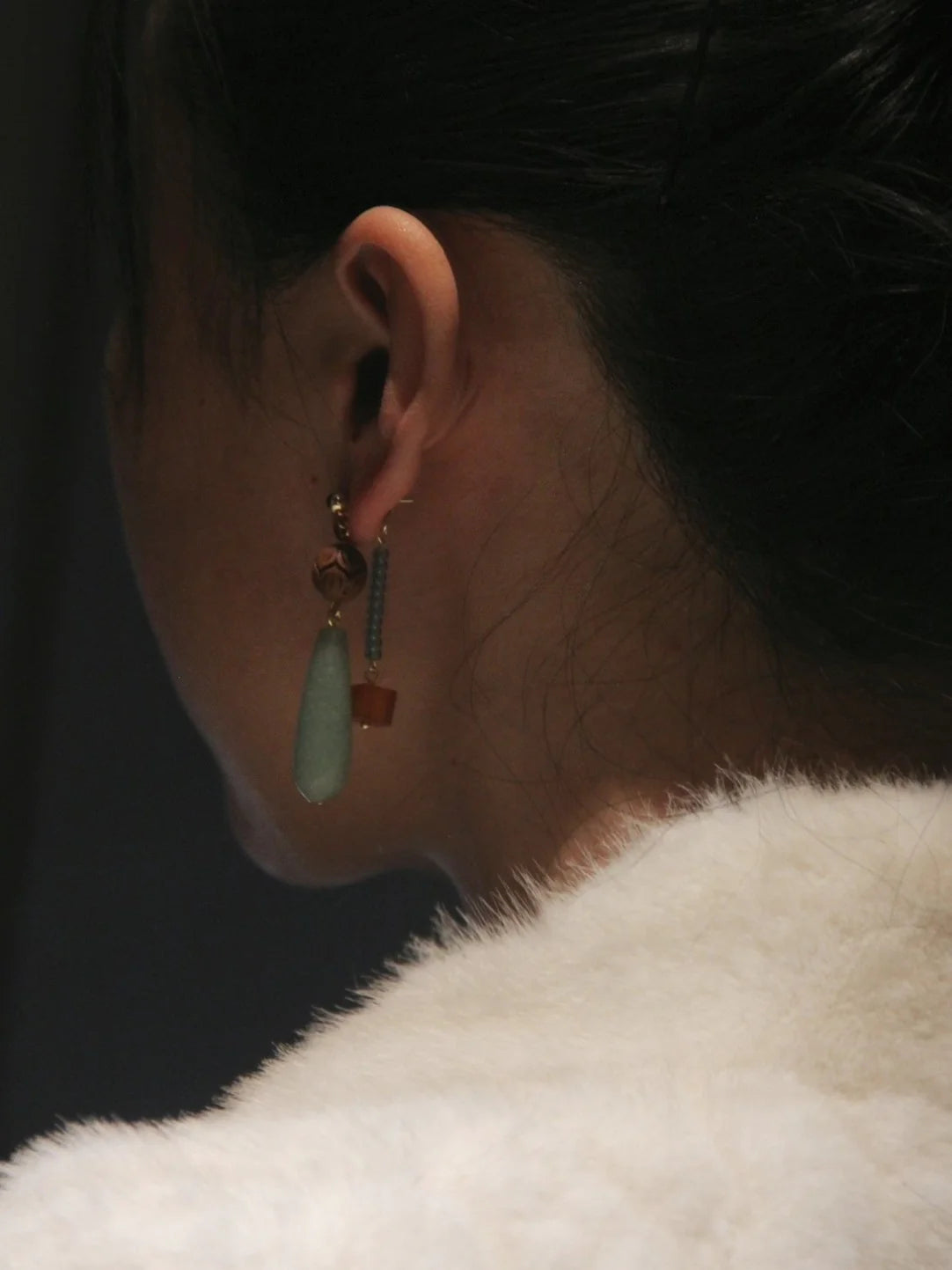 Chinoiserie Natural Jade Beaded Drop Earrings,Lumivault.