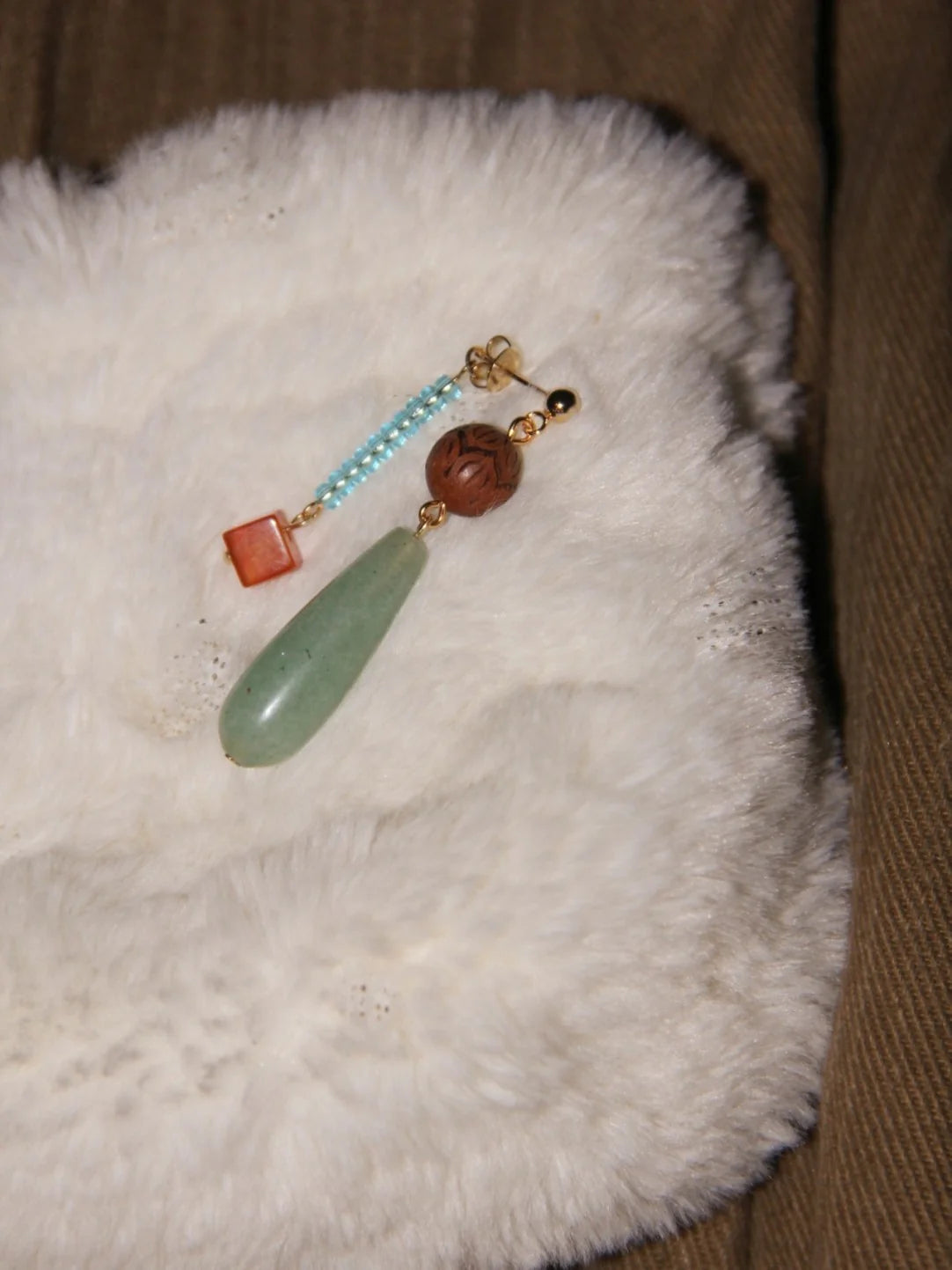 Chinoiserie Natural Jade Beaded Drop Earrings,Lumivault.