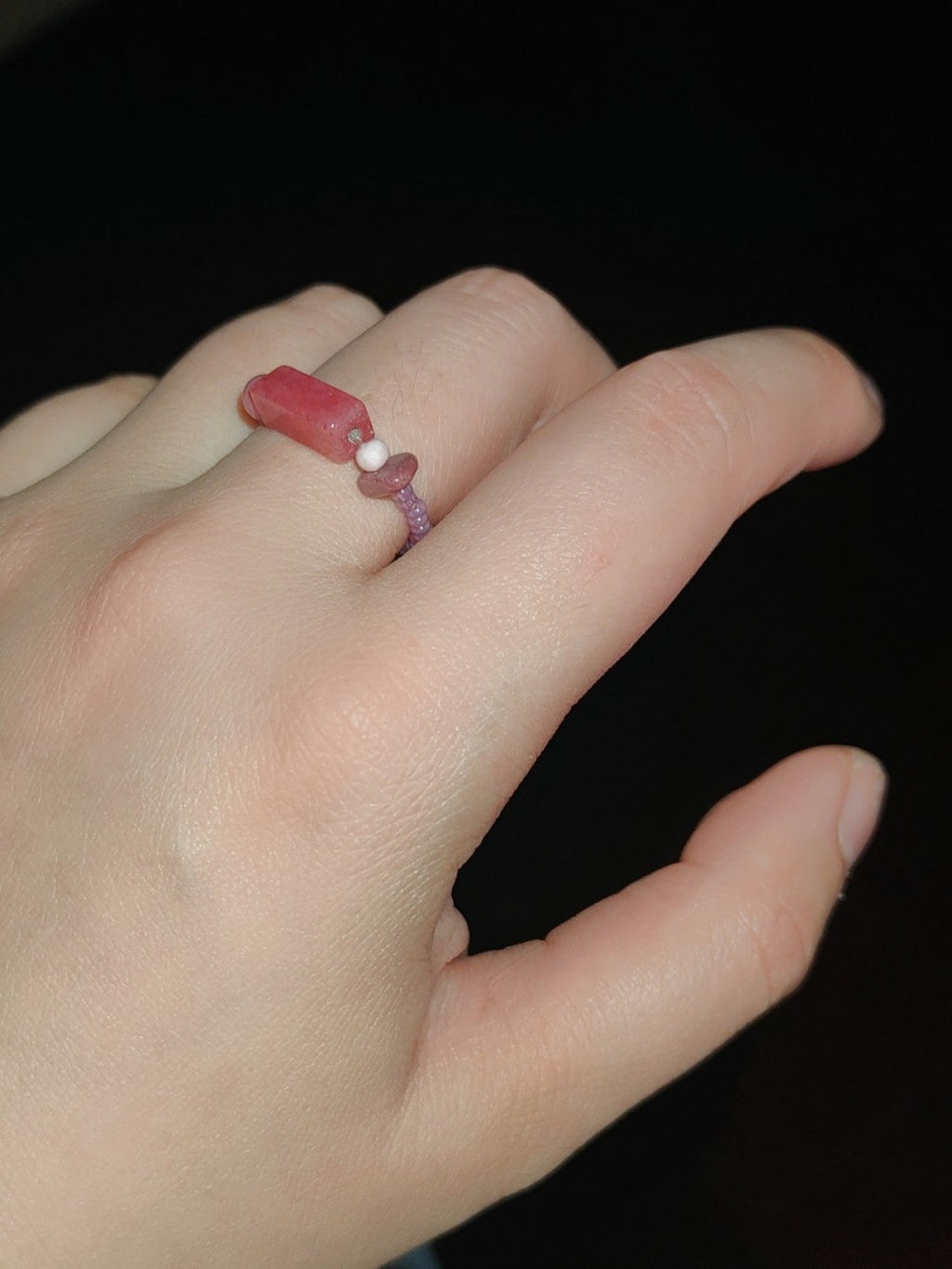 Chinoiserie Natural Jade Beads Ring,Pink / 52,Lumivault.