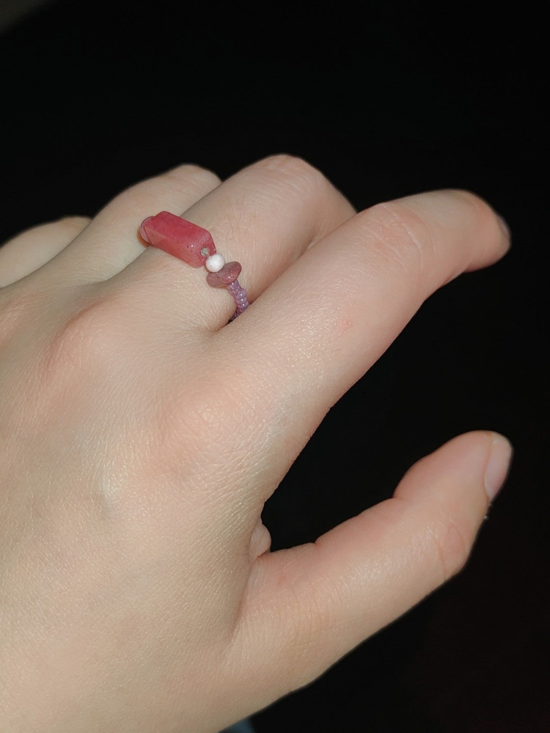Chinoiserie Natural Jade Beads Ring,Pink / 52,Lumivault.