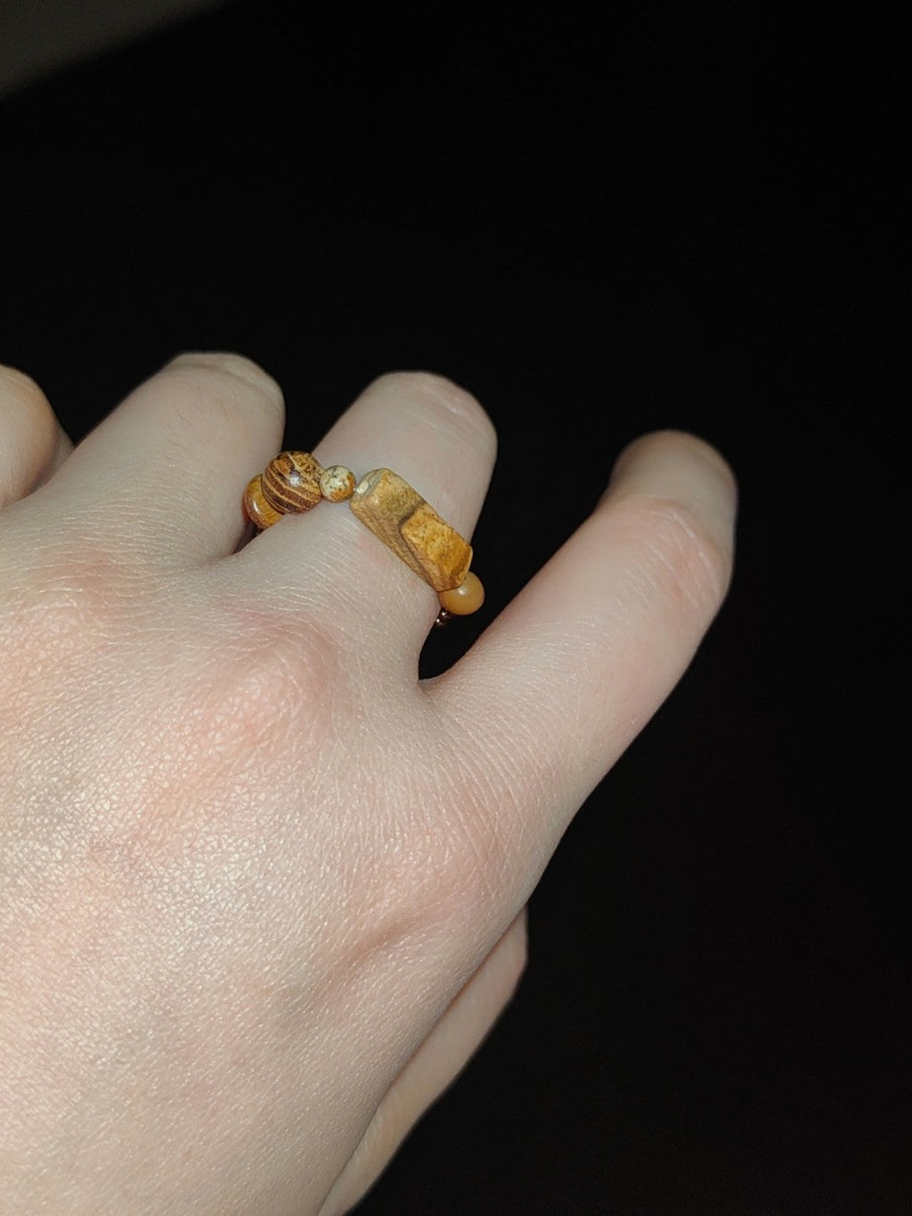 Chinoiserie Natural Jade Beads Ring,Yellow / 52,Lumivault.