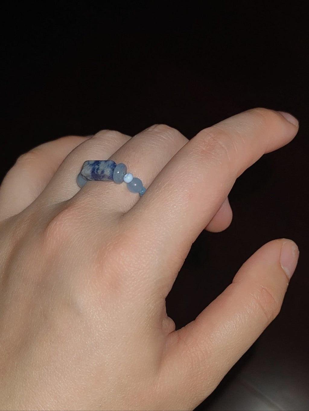 Chinoiserie Natural Jade Beads Ring,Blue / 52,Lumivault.