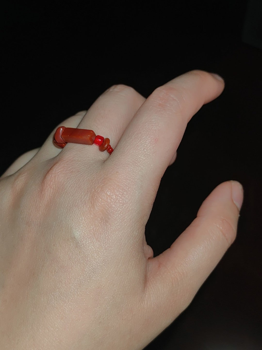 Chinoiserie Natural Jade Beads Ring,Red / 52,Lumivault.