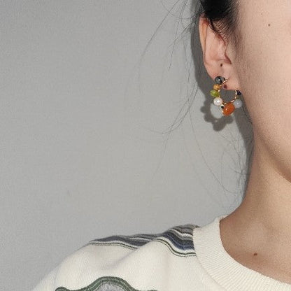 Chinoiserie Natural Jade Colorful Hoop Earrings
