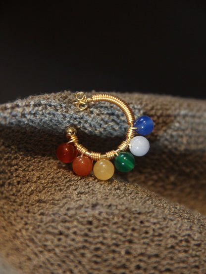 Chinoiserie Natural Jade Colorful Hoop Earrings