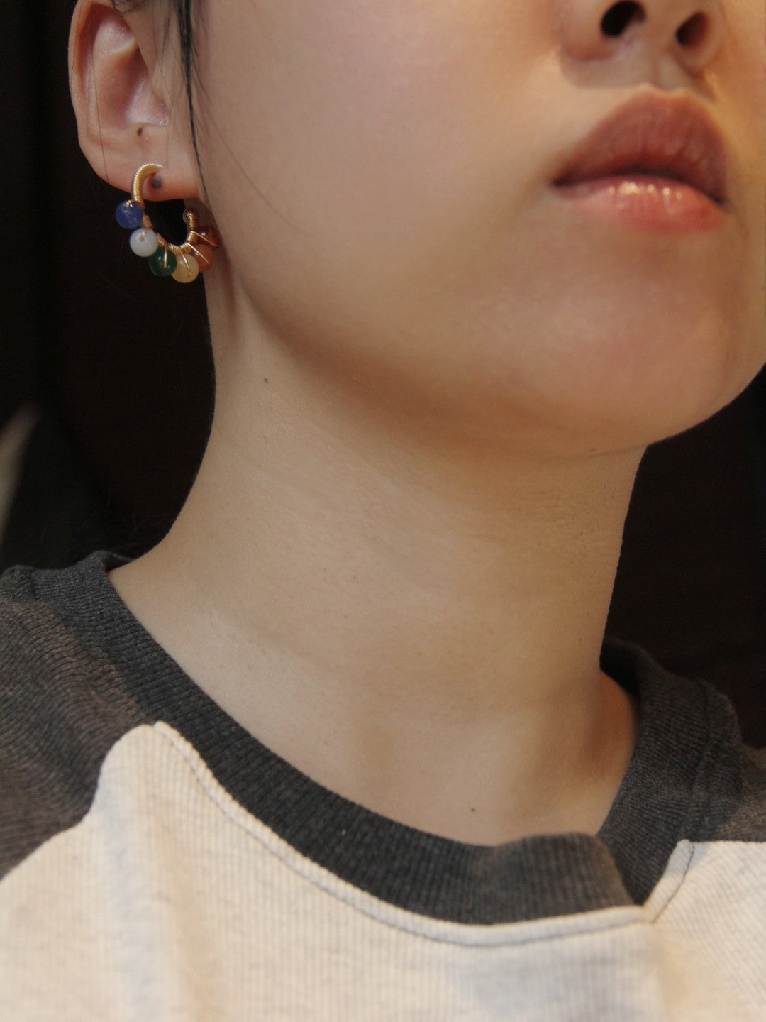 Chinoiserie Natural Jade Colorful Hoop Earrings,Lumivault.