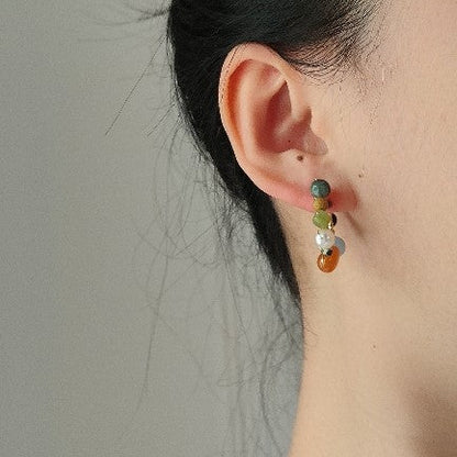 Chinoiserie Natural Jade Colorful Hoop Earrings