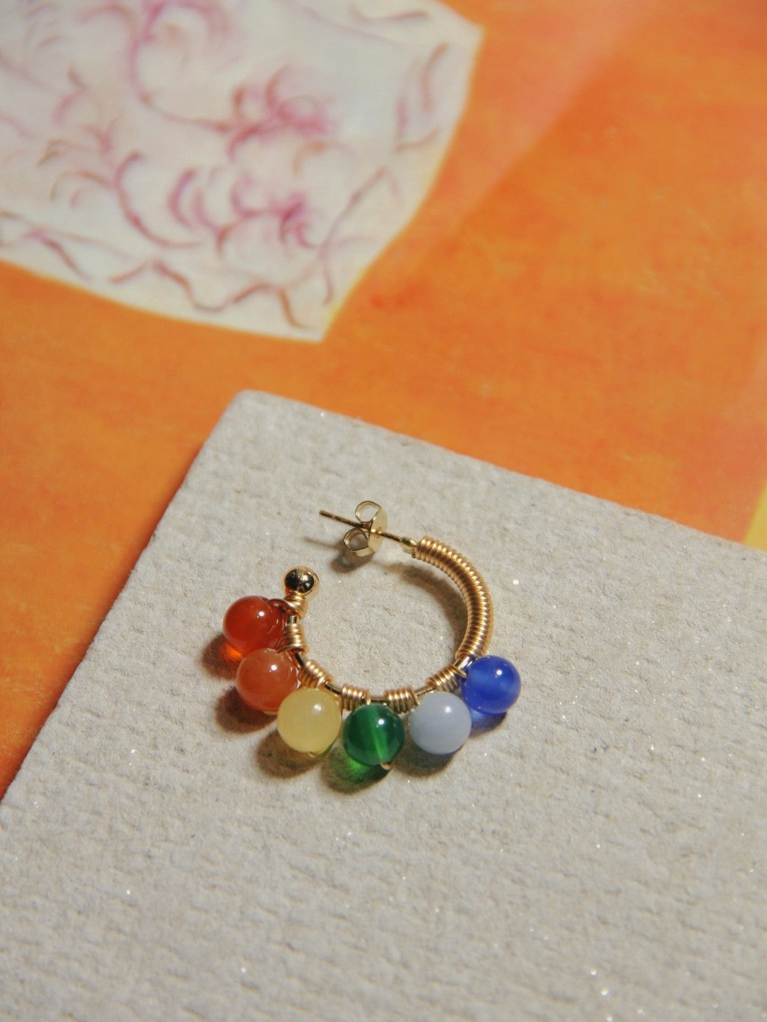 Chinoiserie Natural Jade Colorful Hoop Earrings