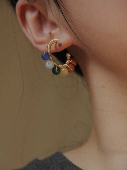 Chinoiserie Natural Jade Colorful Hoop Earrings