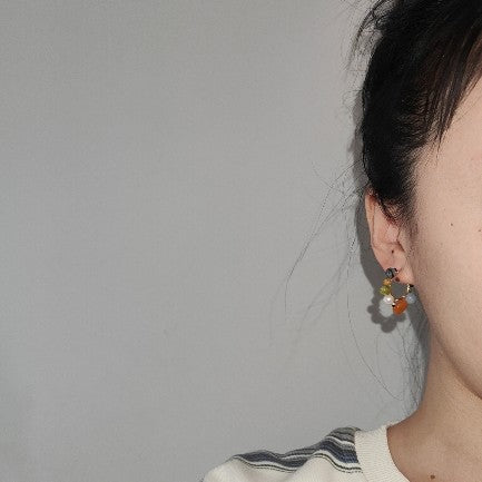 Chinoiserie Natural Jade Colorful Hoop Earrings