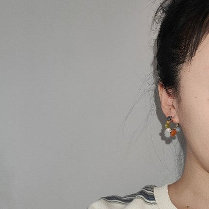 Chinoiserie Natural Jade Colorful Hoop Earrings