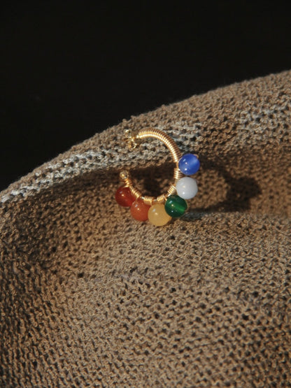 Chinoiserie Natural Jade Colorful Hoop Earrings