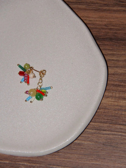 Chinoiserie Natural Jade Fireworks Beaded Earrings