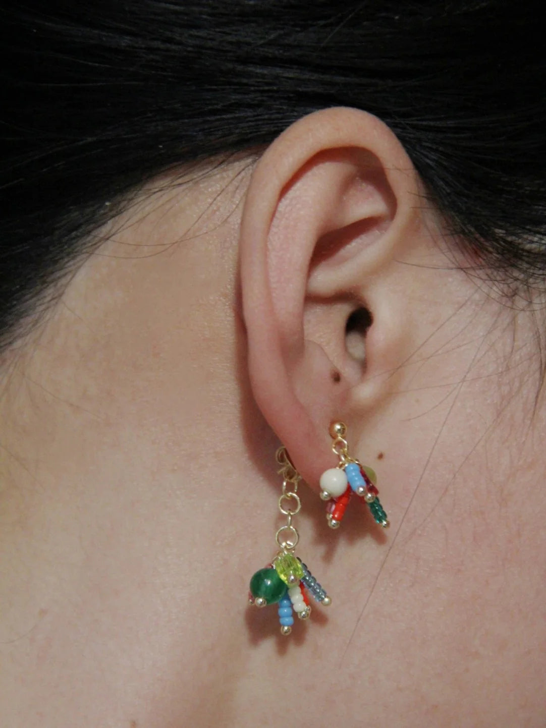 Chinoiserie Natural Jade Fireworks Beaded Earrings,Lumivault.