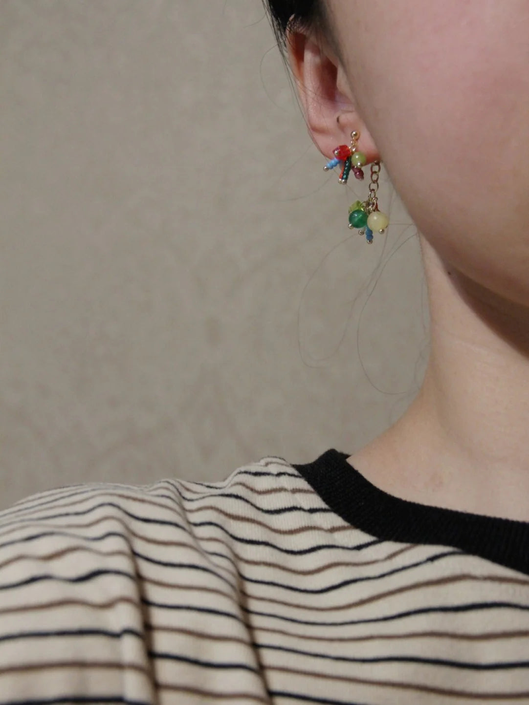 Chinoiserie Natural Jade Fireworks Beaded Earrings,Lumivault.