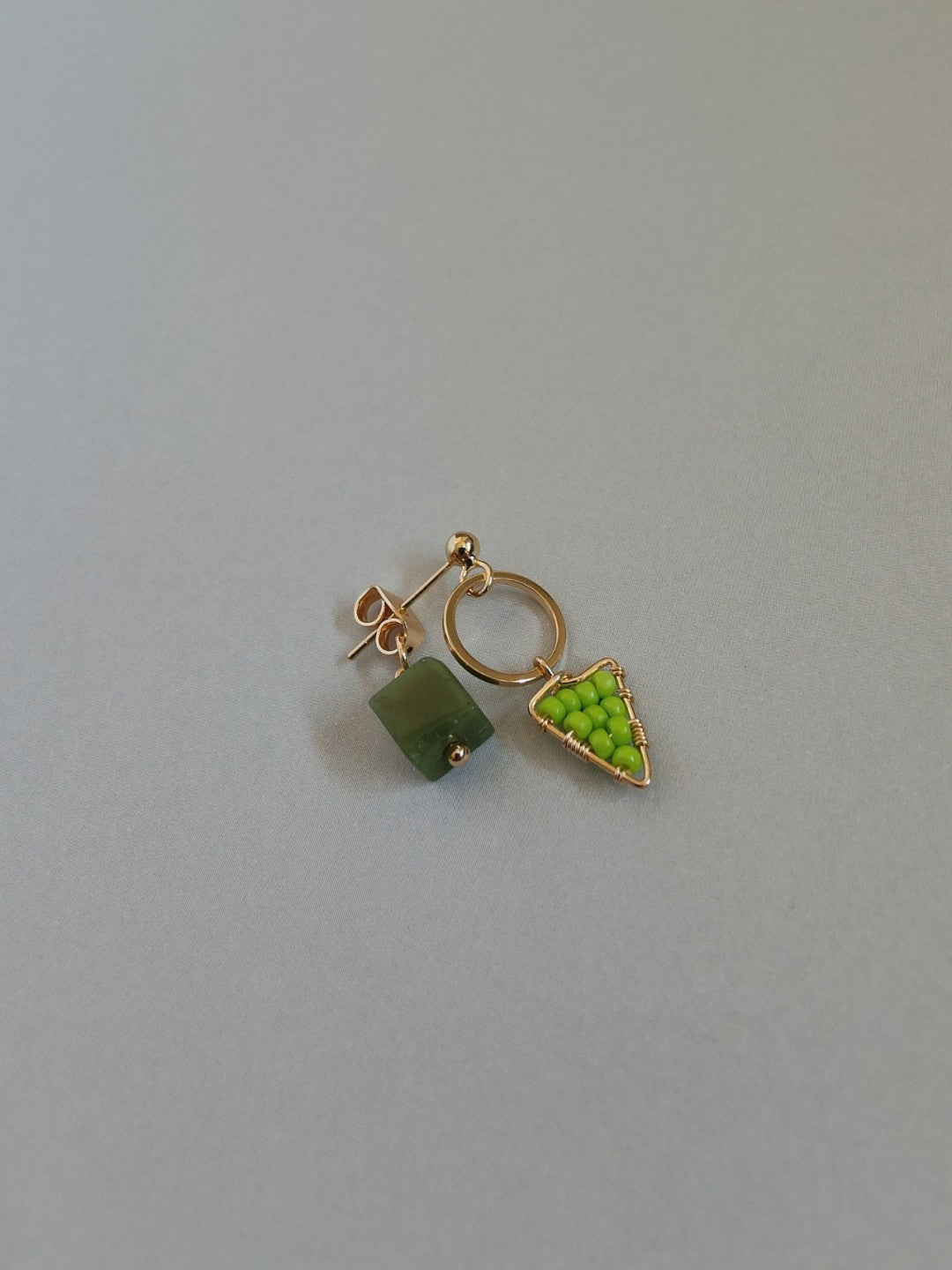 Chinoiserie Natural Jade Green Triangle Earrings,Lumivault.