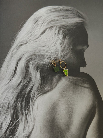 Chinoiserie Natural Jade Green Triangle Earrings