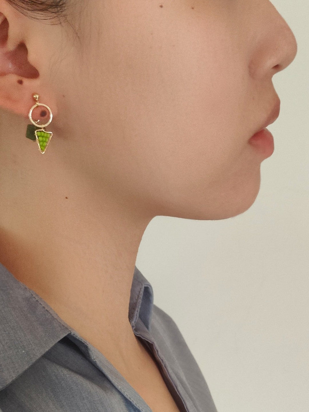 Chinoiserie Natural Jade Green Triangle Earrings,Lumivault.