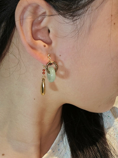 Chinoiserie Natural Jade Hoop Beaded Drop Earrings