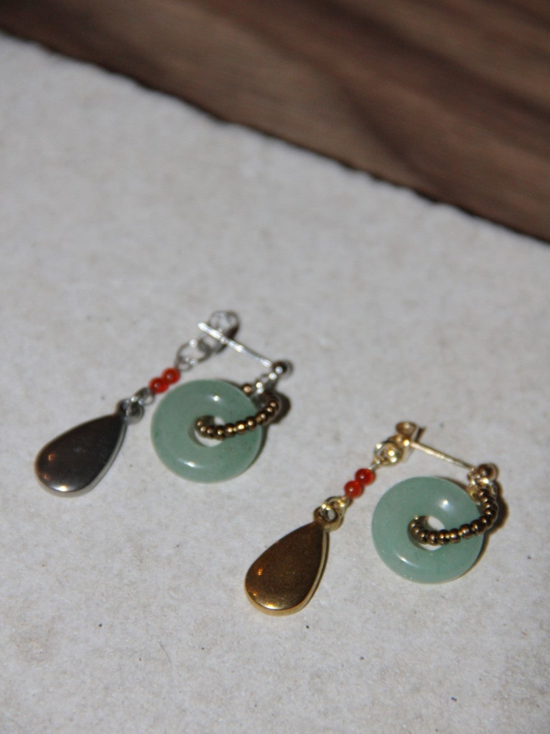 Chinoiserie Natural Jade Hoop Beaded Drop Earrings