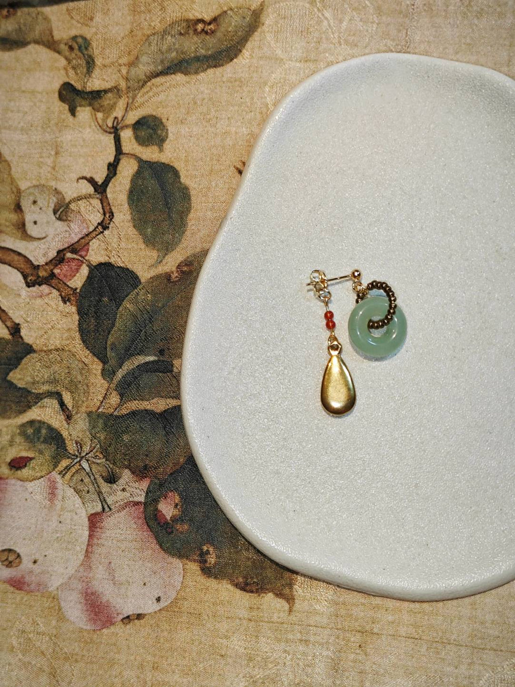 Chinoiserie Natural Jade Hoop Beaded Drop Earrings,Lumivault.