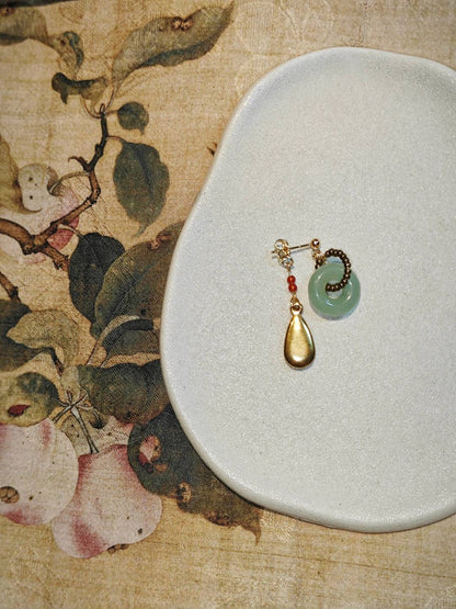Chinoiserie Natural Jade Hoop Beaded Drop Earrings