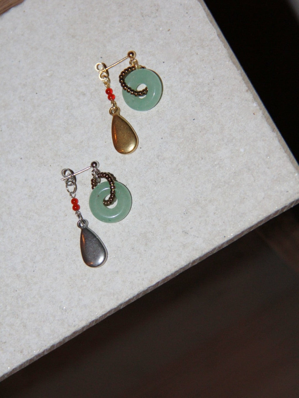 Chinoiserie Natural Jade Hoop Beaded Drop Earrings,Lumivault.