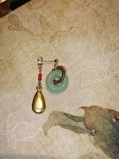 Chinoiserie Natural Jade Hoop Beaded Drop Earrings