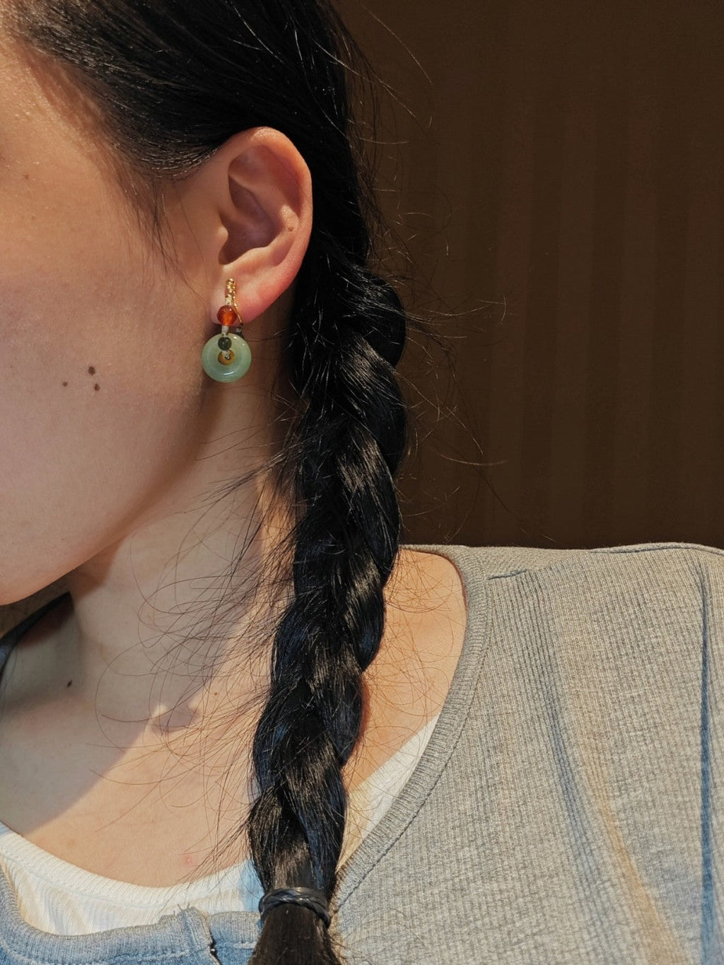 Chinoiserie Natural Jade Hoop Earrings,Lumivault.