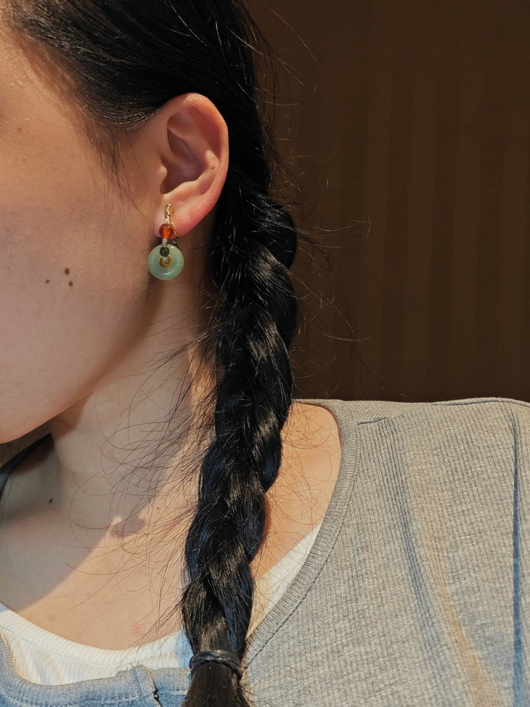 Chinoiserie Natural Jade Hoop Earrings,Lumivault.