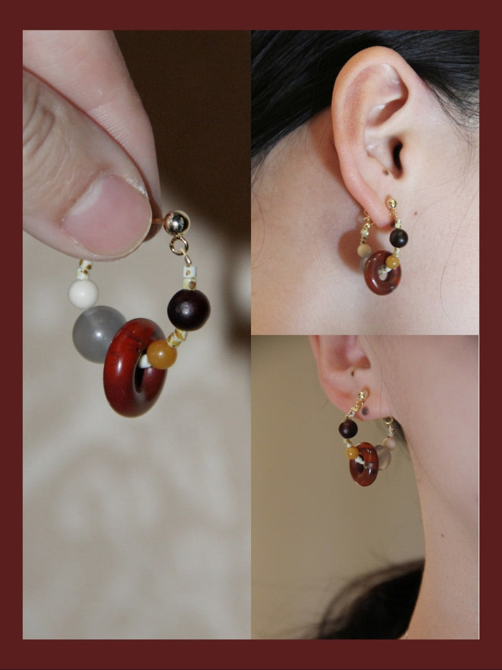Chinoiserie Natural Jade Hoop Earrings,Lumivault.