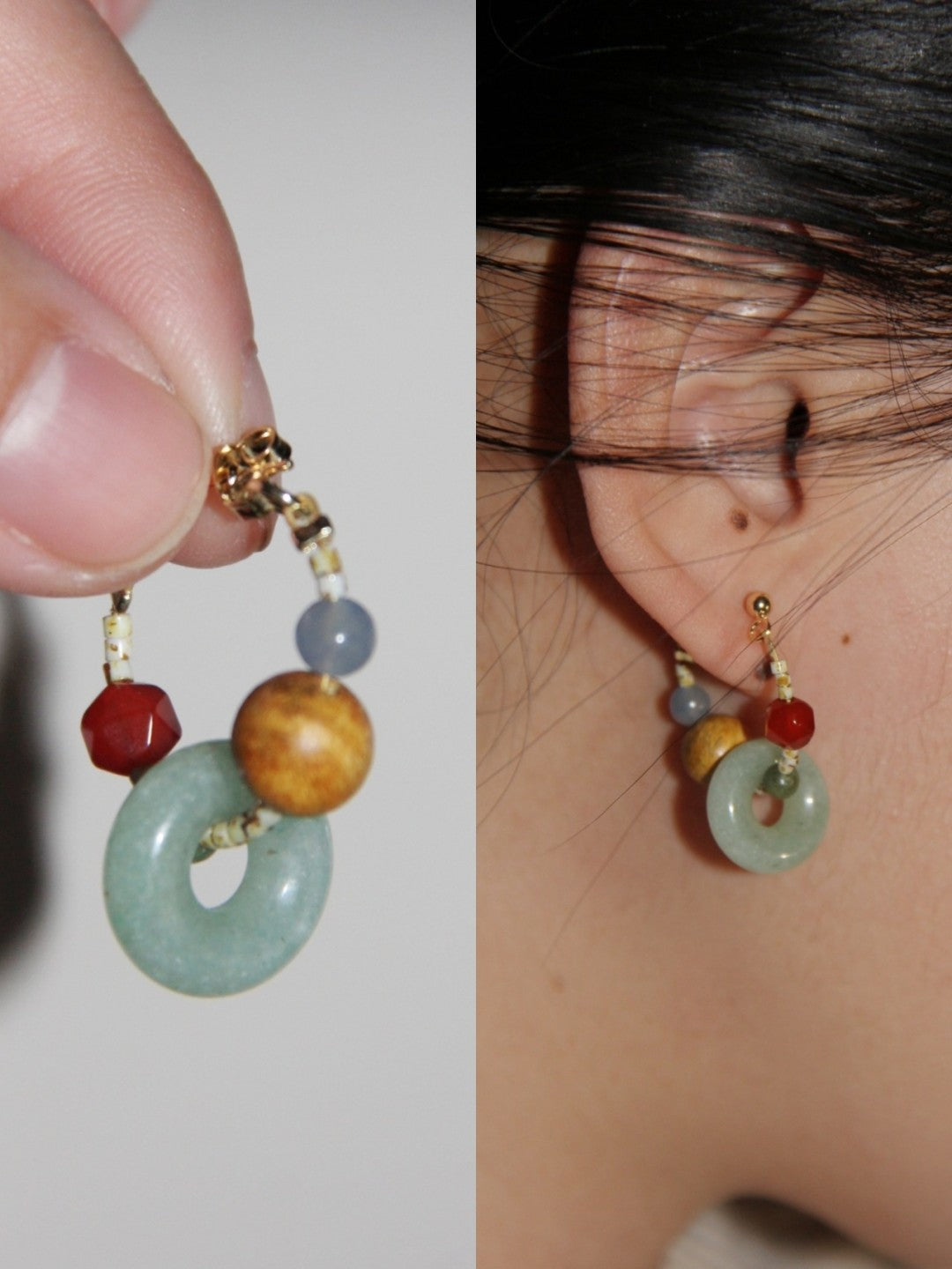 Chinoiserie Natural Jade Hoop Earrings,Lumivault.