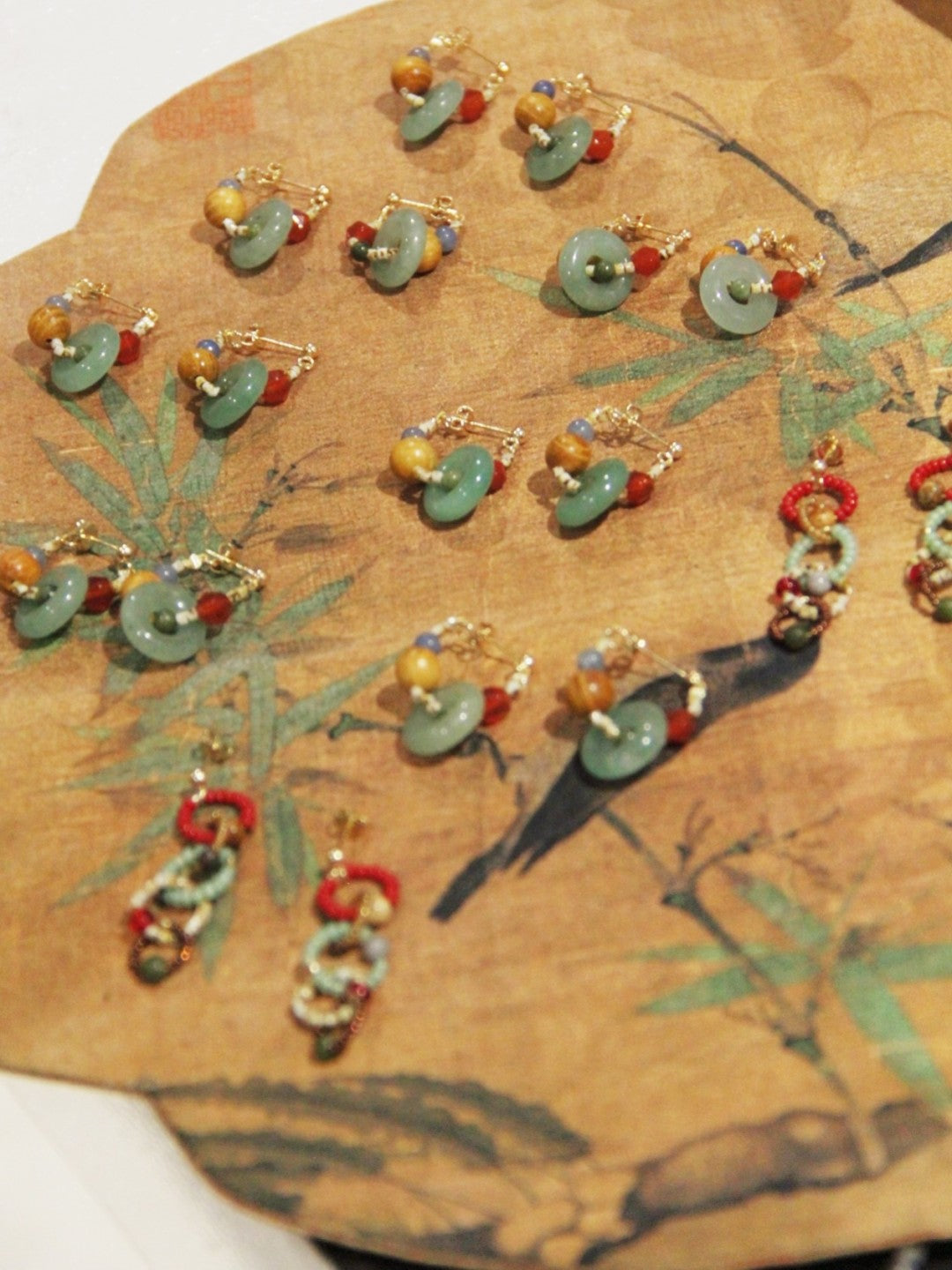 Chinoiserie Natural Jade Hoop Earrings,Lumivault.