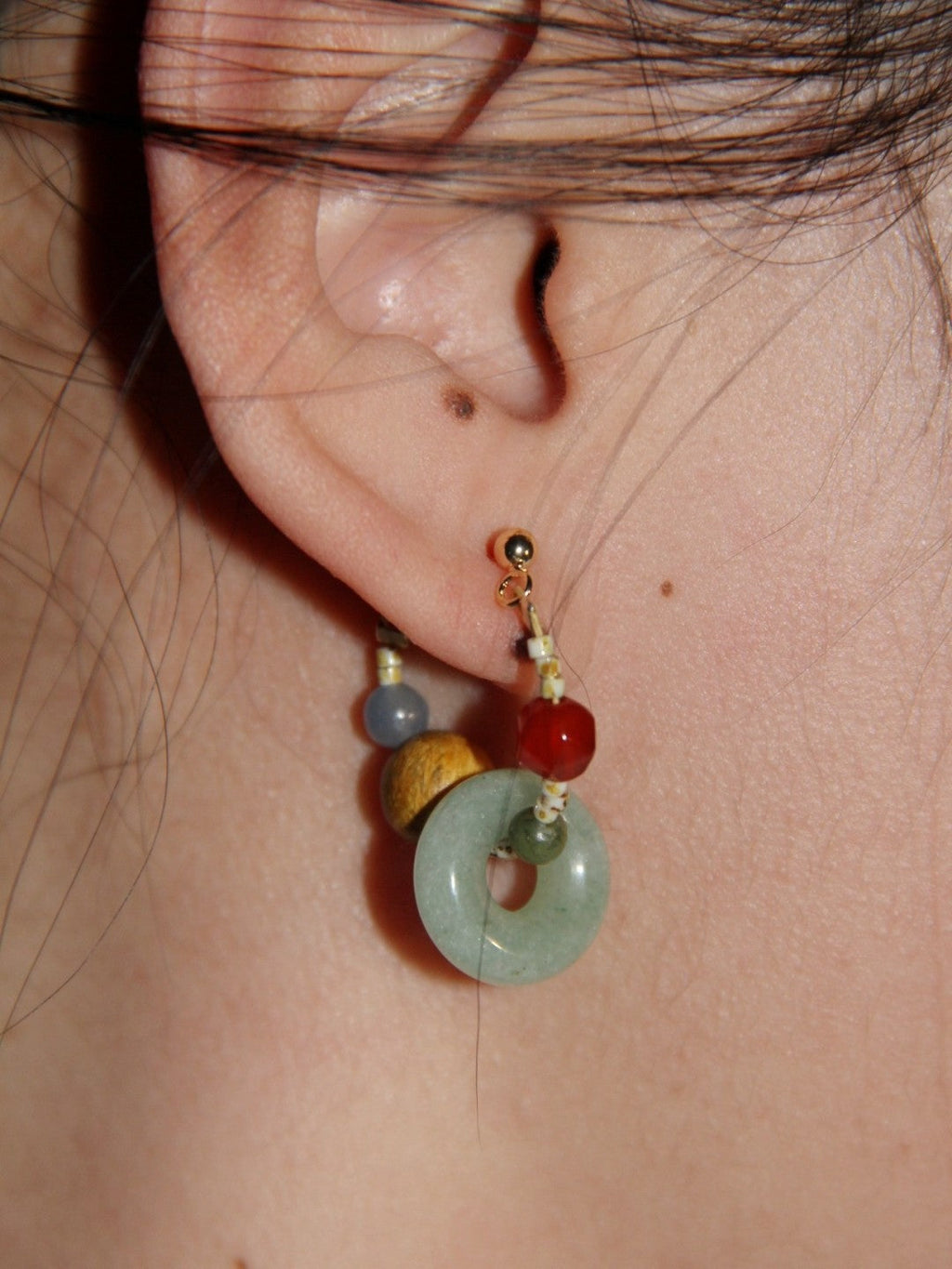 Chinoiserie Natural Jade Hoop Earrings,Studs,Lumivault.