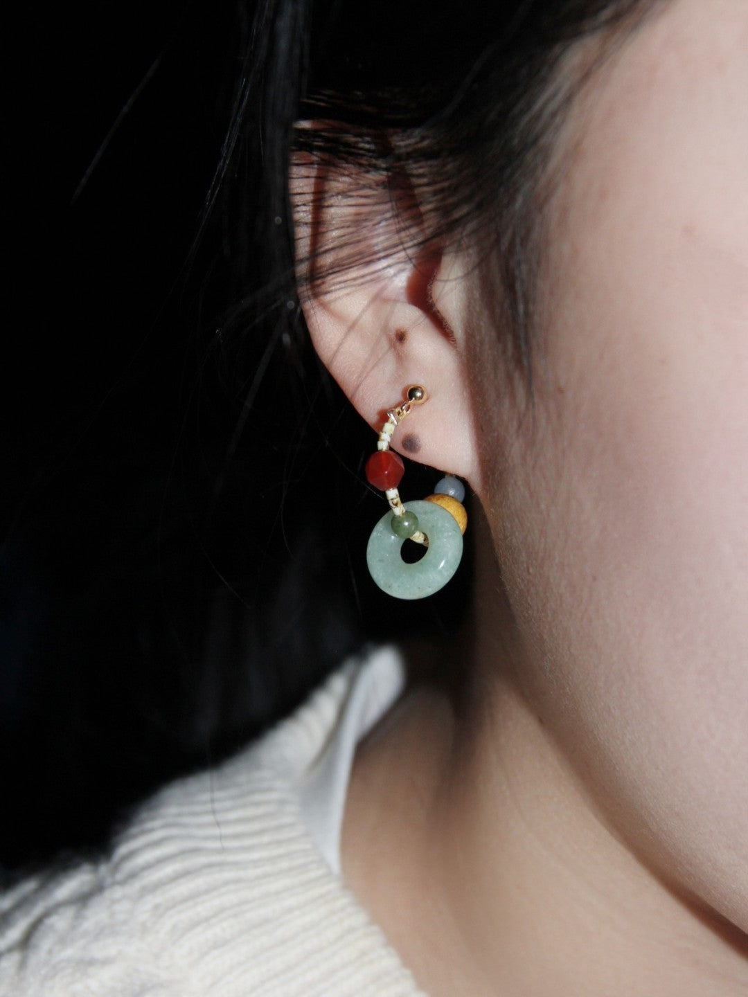 Chinoiserie Natural Jade Hoop Earrings,Lumivault.