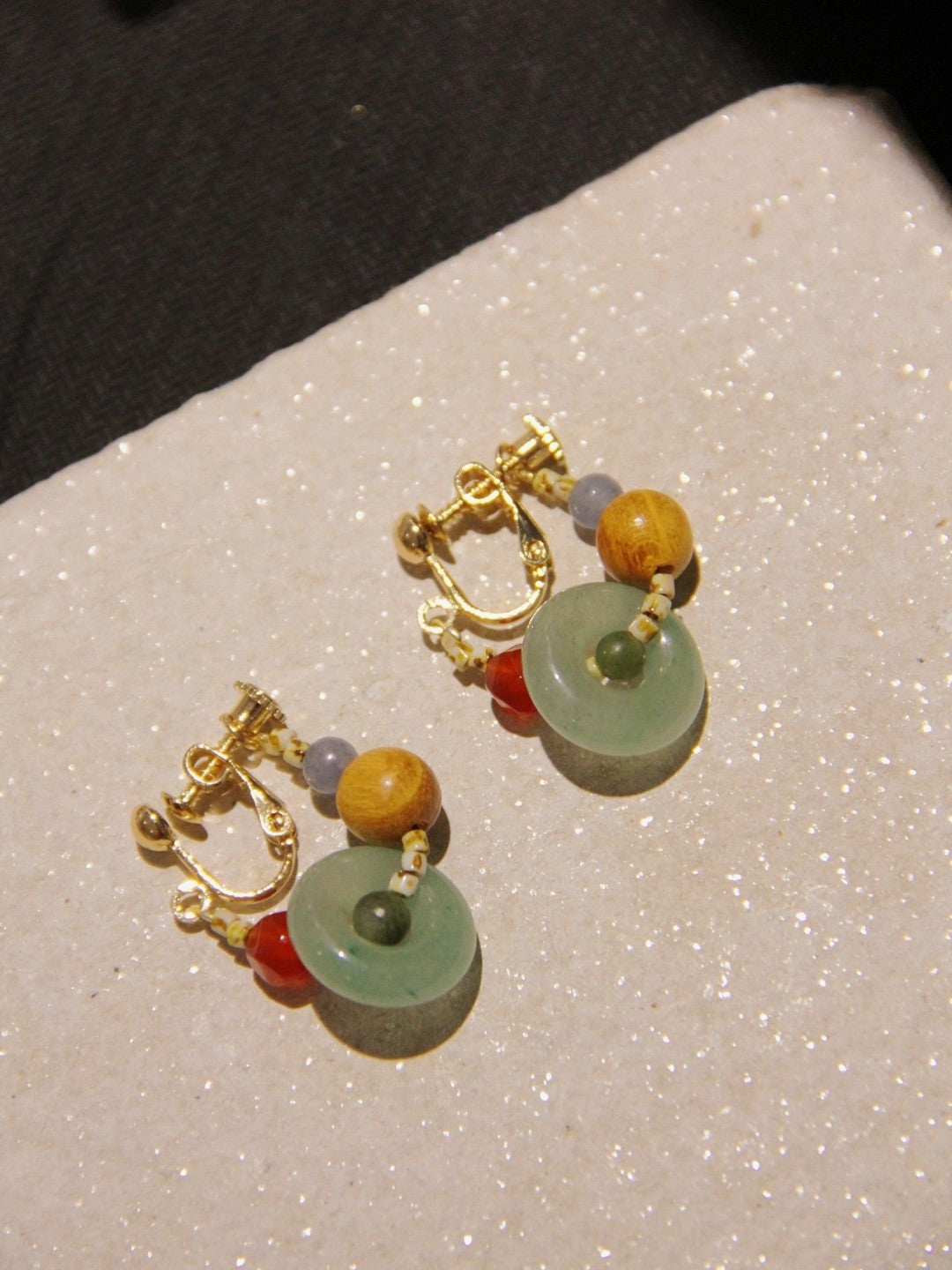 Chinoiserie Natural Jade Hoop Earrings,Clips 2.0,Lumivault.