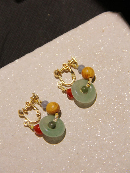 Chinoiserie Natural Jade Hoop Earrings