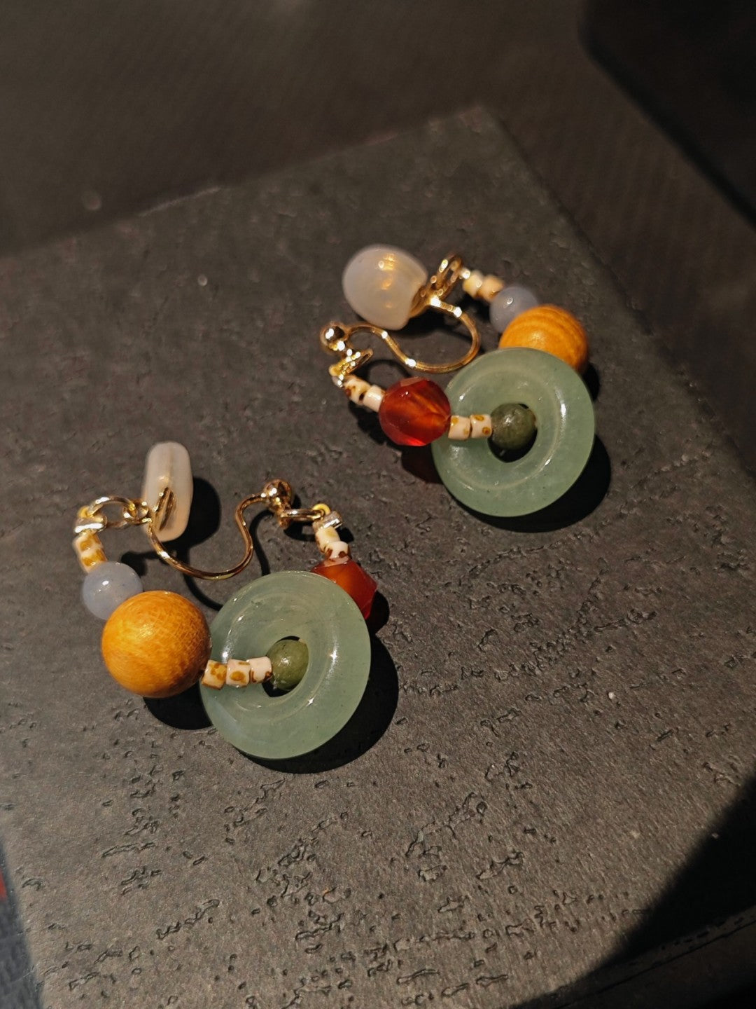 Chinoiserie Natural Jade Hoop Earrings,Clips 1.0,Lumivault.