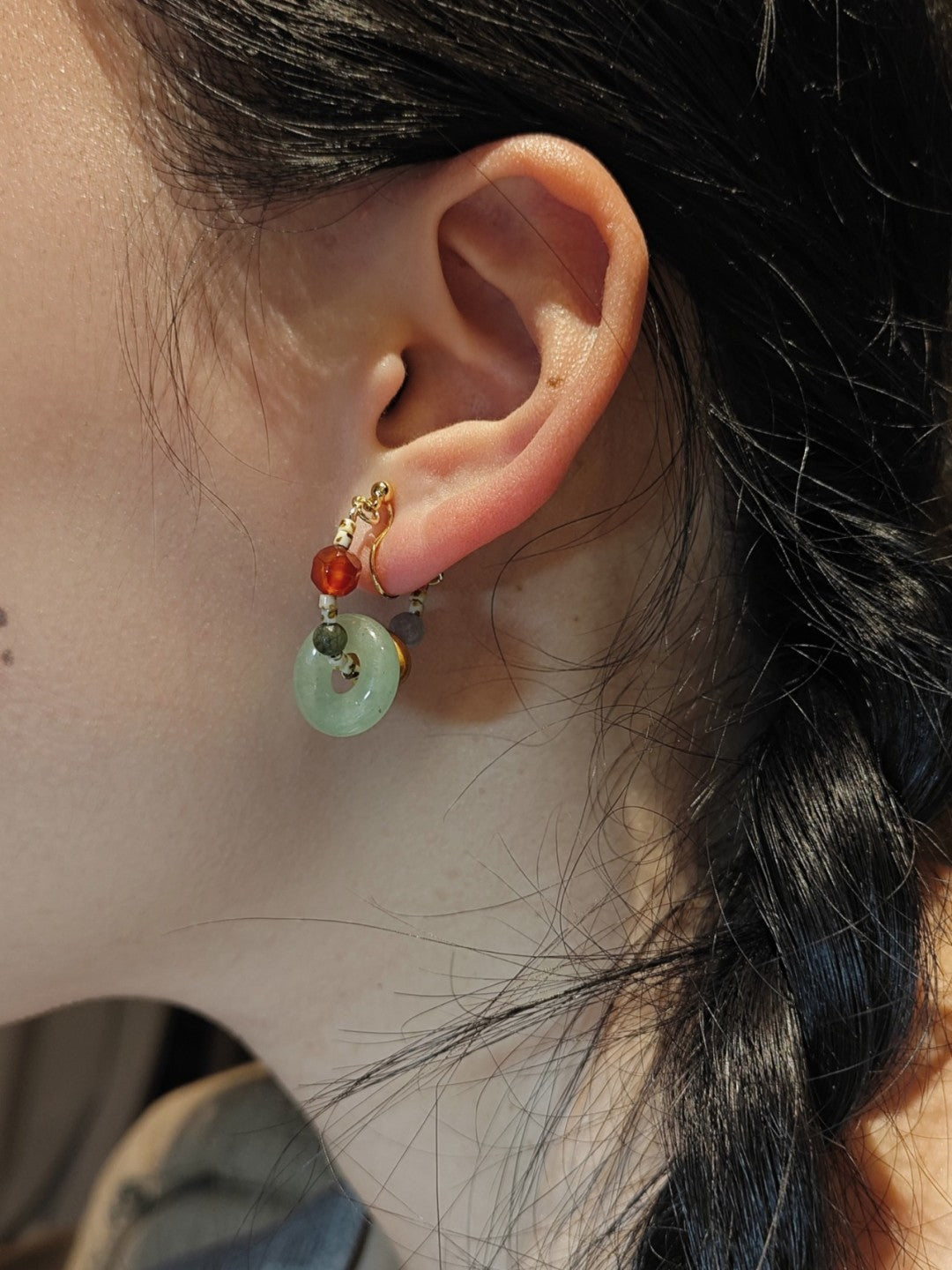 Chinoiserie Natural Jade Hoop Earrings,Lumivault.