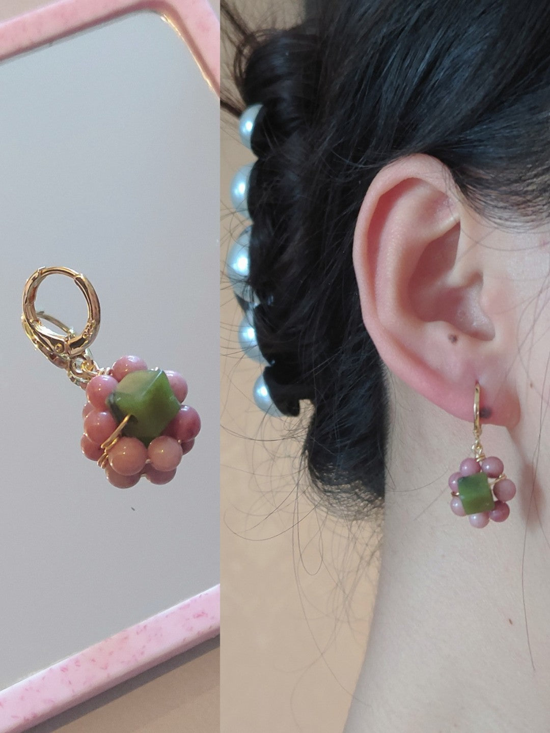 Chinoiserie Natural Jade Huggies Earrings,Lumivault.