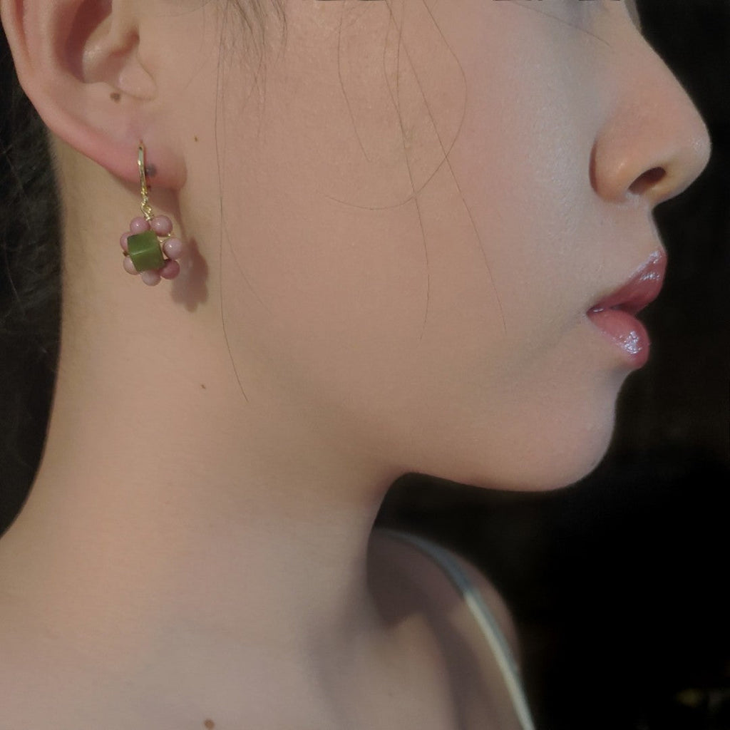 Chinoiserie Natural Jade Huggies Earrings,Lumivault.