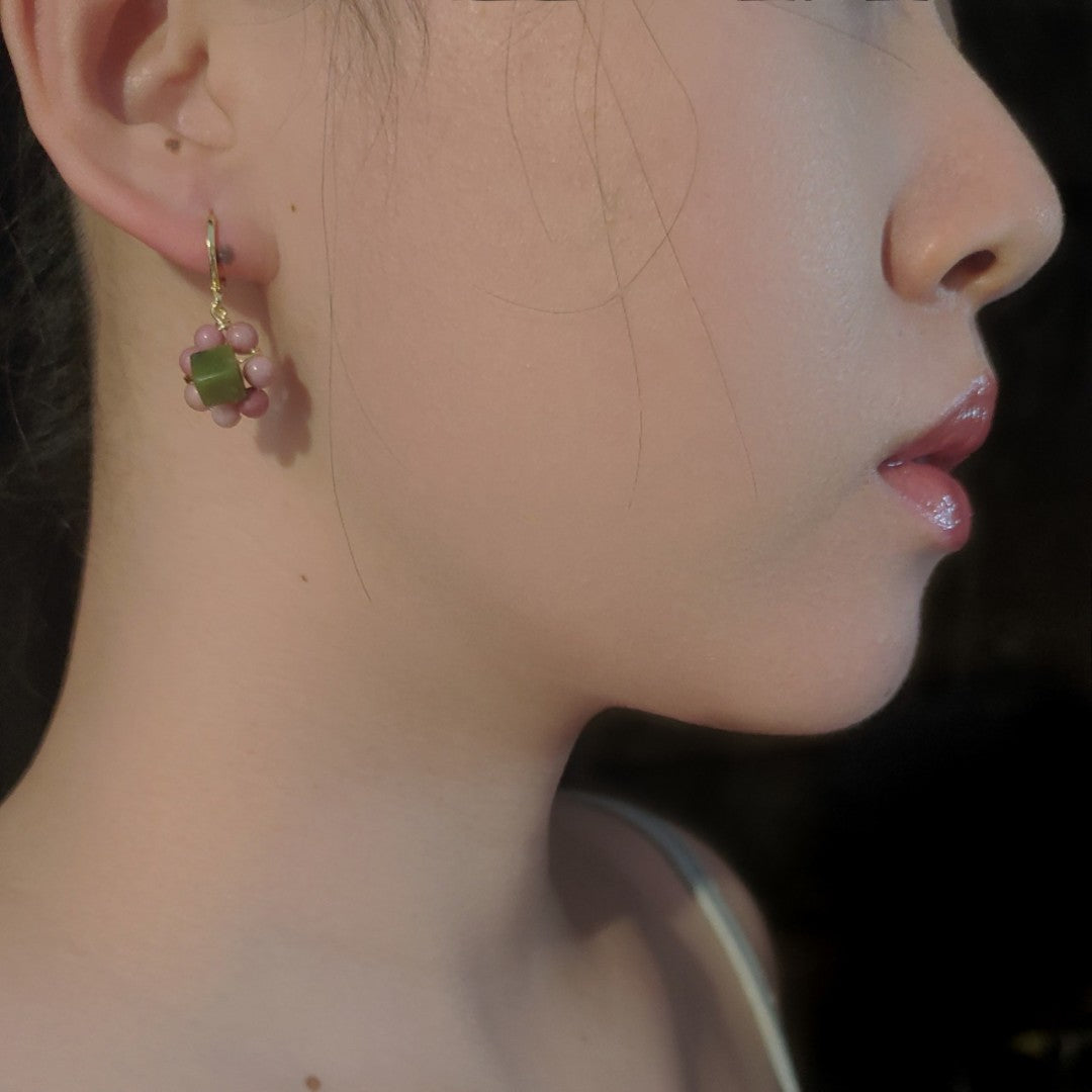 Chinoiserie Natural Jade Huggies Earrings,Lumivault.