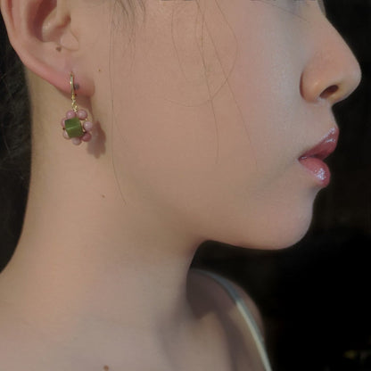 Chinoiserie Natural Jade Huggies Earrings