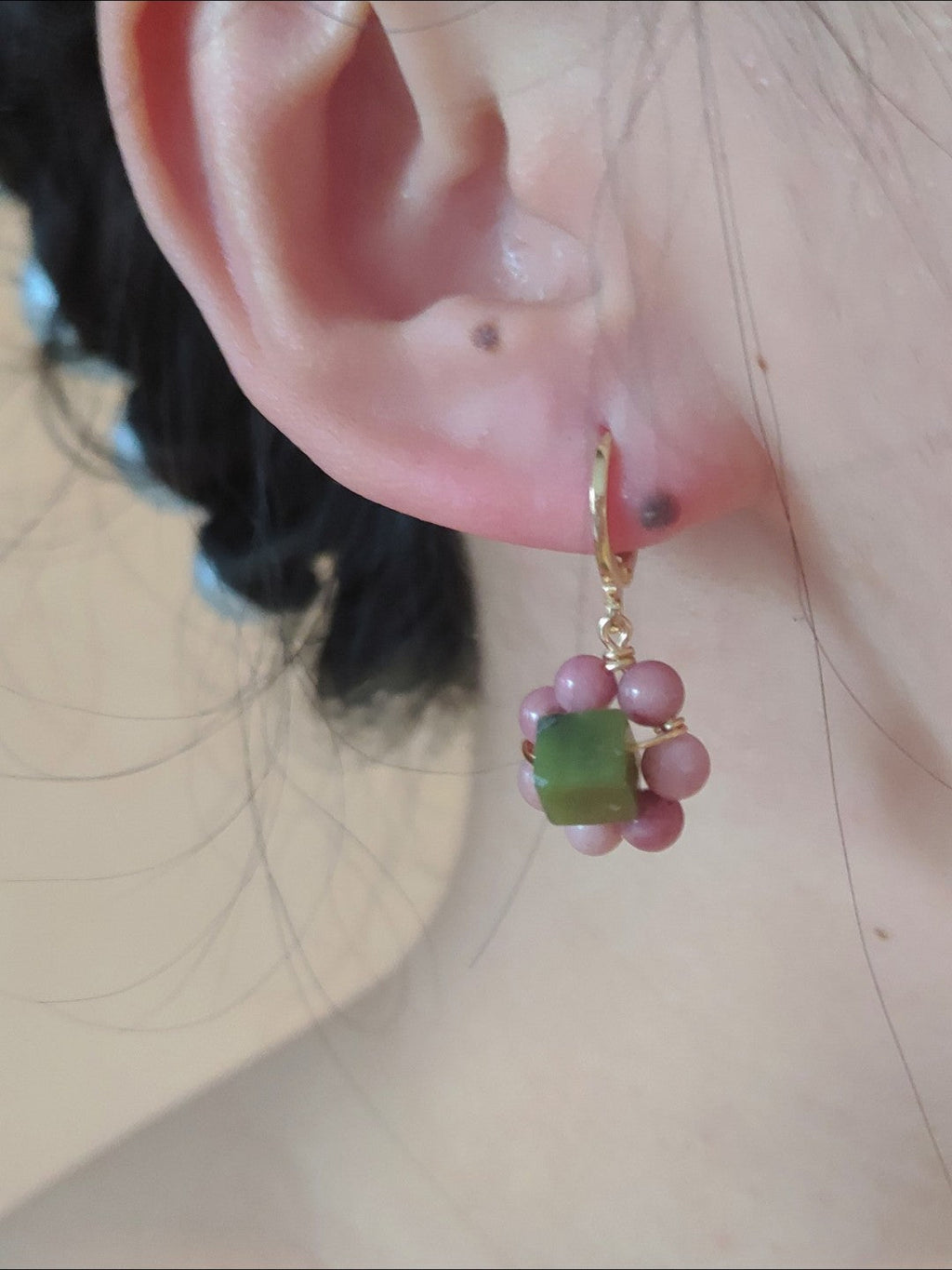 Chinoiserie Natural Jade Huggies Earrings,Lumivault.