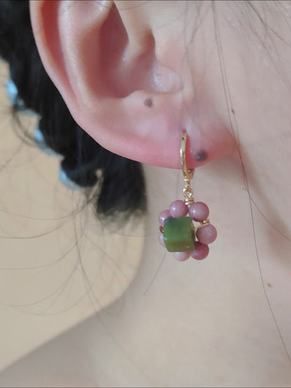 Chinoiserie Natural Jade Huggies Earrings