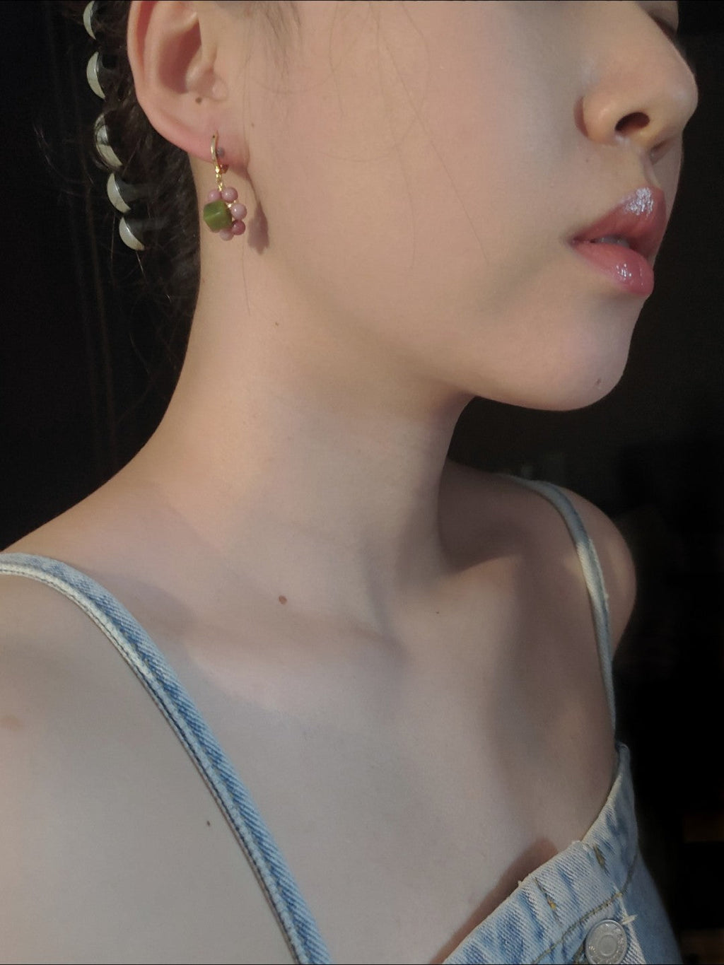 Chinoiserie Natural Jade Huggies Earrings,Lumivault.