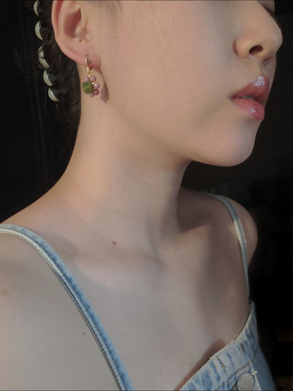 Chinoiserie Natural Jade Huggies Earrings