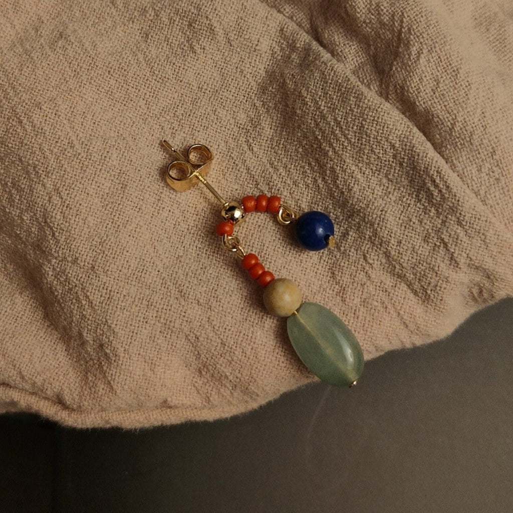 Chinoiserie Natural Jade Lazuli Dangle Earrings,Lumivault.