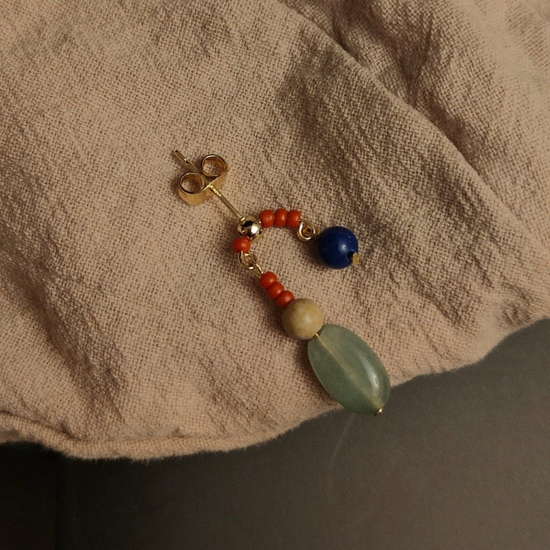 Chinoiserie Natural Jade Lazuli Dangle Earrings,Lumivault.